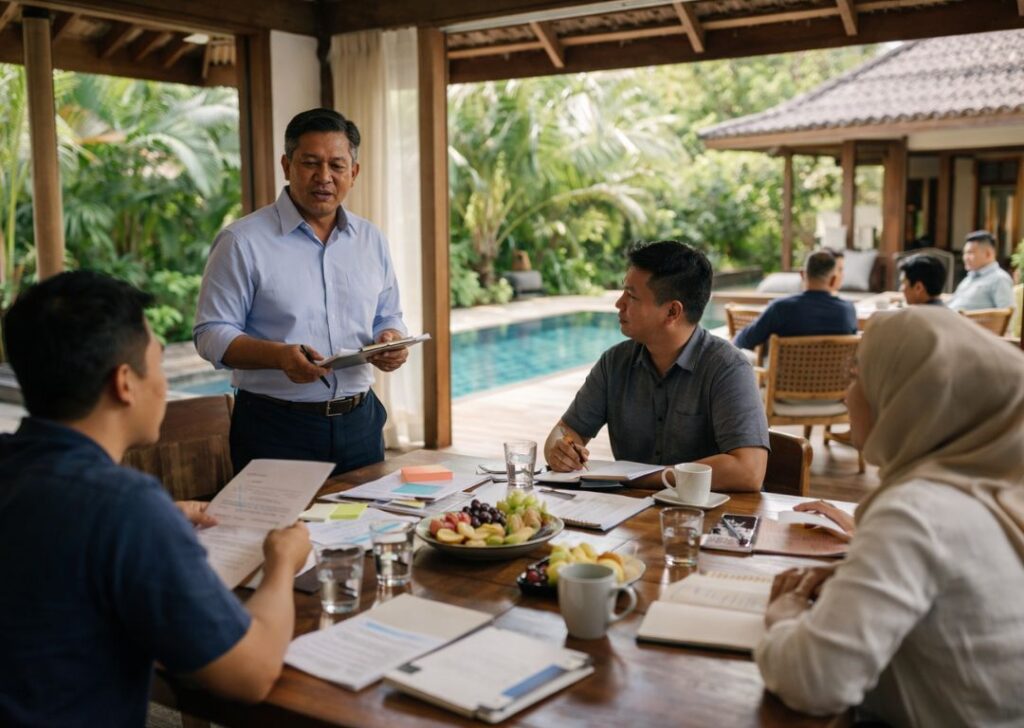 Leadership team holding a CEO retreat at a private pool homestay villa in Johor Bahru Malaysia