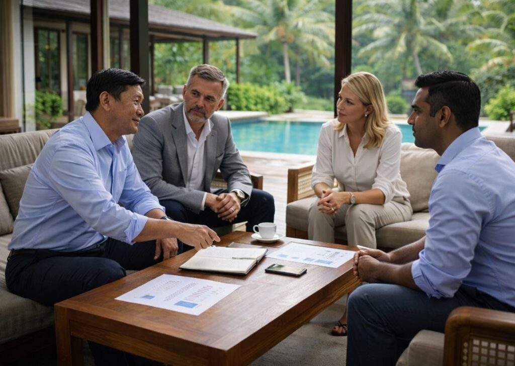 Leadership team holding a CEO retreat at a private pool homestay villa in Johor Bahru Malaysia