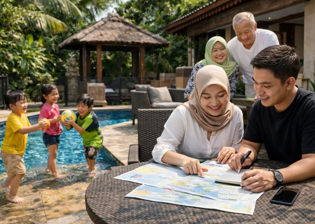 planning a school holiday at a Malaysian homestay with private pool and outdoor space,